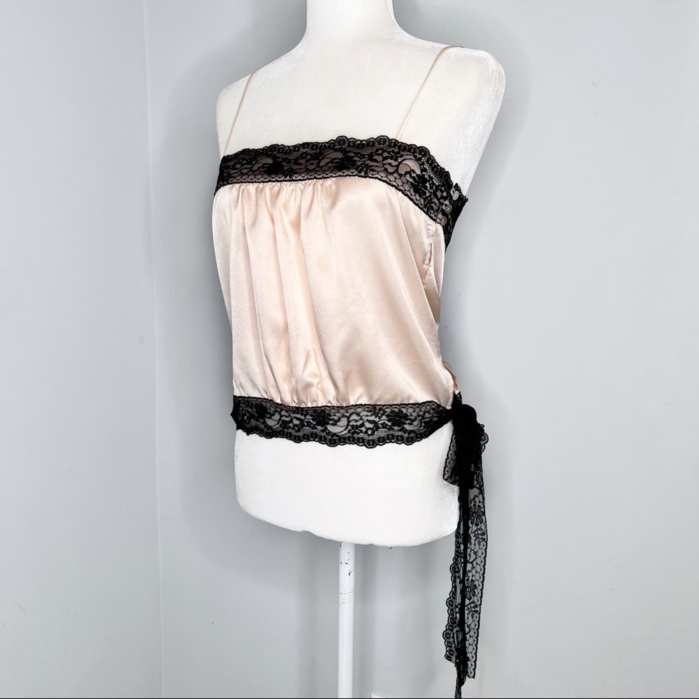 Christian Lacroix Vintage Y2K baby pink Black Lace Spaghetti Strap Tank Top M